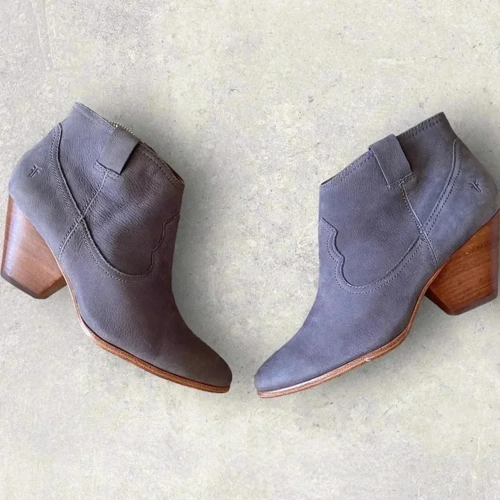 Frye Womens Reina Jea Western Ankle Boots Nubuck Leather Gray Zip Up Size 9.5